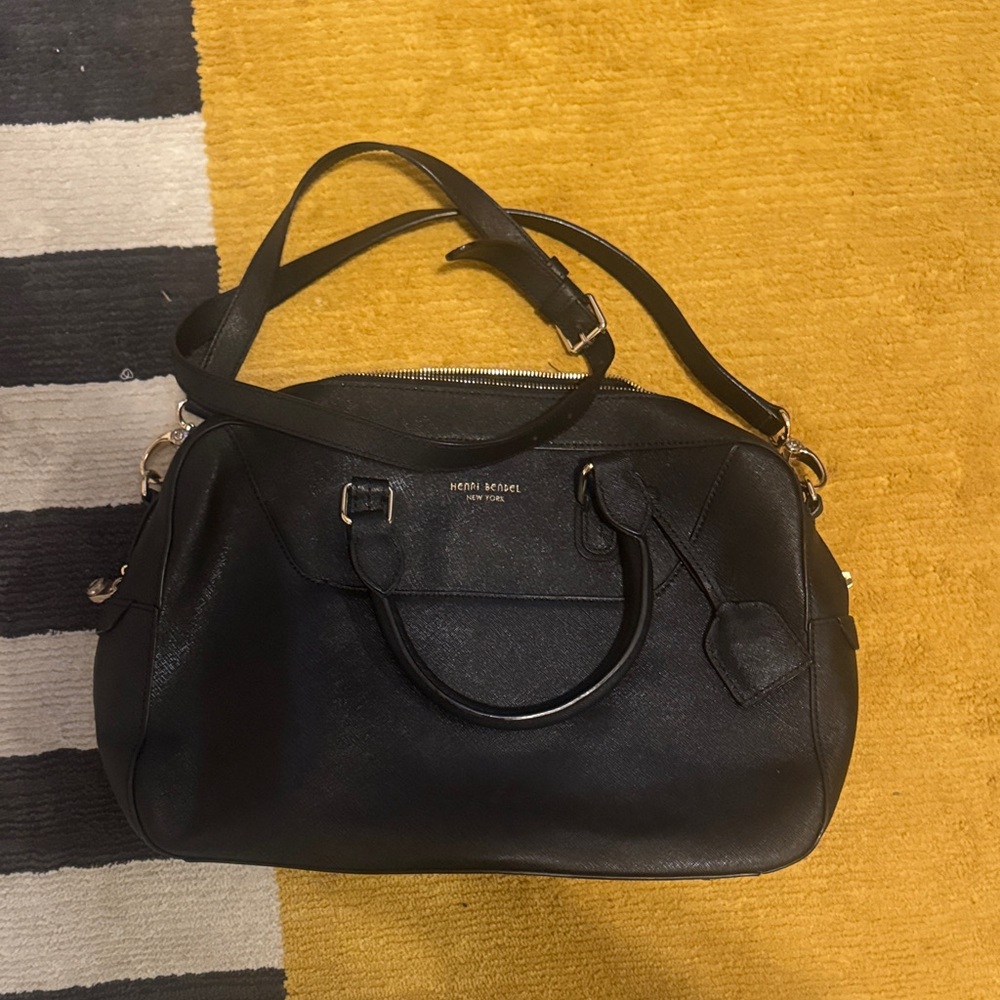 Henri Bendel Black Satchel with Gold Accents